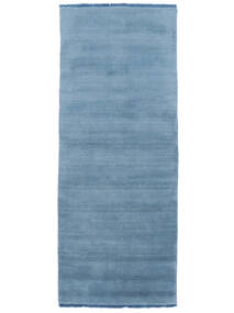  80X200 Uni Petit Handloom Fringes Tapis - Bleu Clair Laine, 
