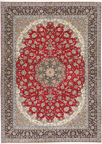  Ispahan Chaîne De Soie Tapis 300X417 D'orient Fait Main Gris Clair/Rouge Foncé Grand (Laine/Soie, Perse/Iran)