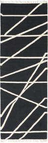  Cross Lines - Noir/Blanc Écru Tapis 80X350 Moderne Tissé À La Main Tapis Couloir Gris Foncé/Beige (Laine, Inde)