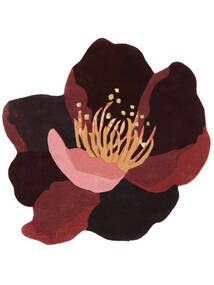  Botanic - Rouge Profond Tapis Ø 200 Moderne Rond Noir/Blanc/Crème ( Inde)
