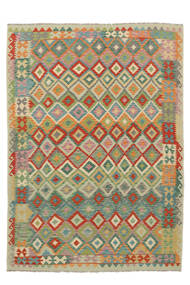  Kilim Afghan Old Style Tapis 208X288 D'orient Tissé À La Main Vert Foncé/Blanc/Crème (Laine, Afghanistan)
