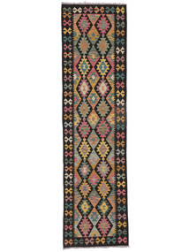 Tapis Kilim Afghan Old Style 80X303 De Couloir Noir/Marron (Laine, Afghanistan)
